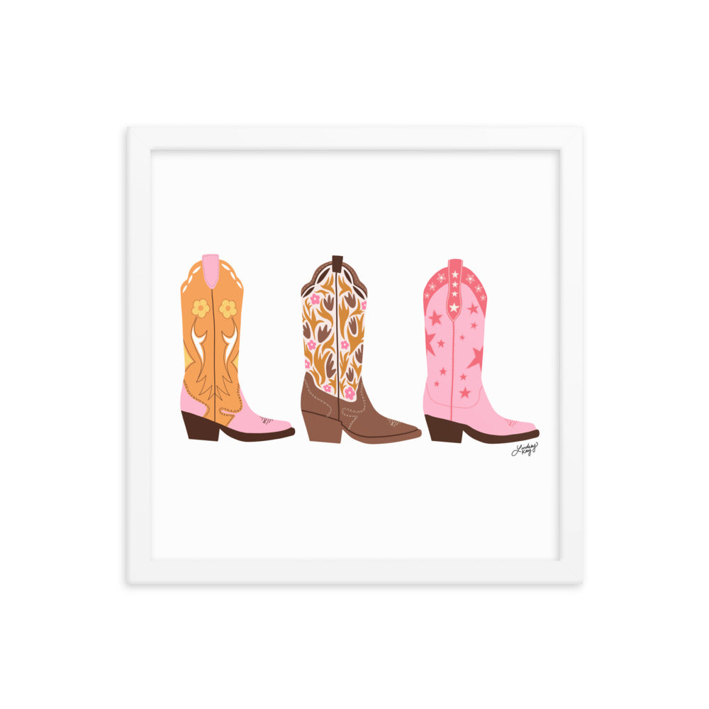 Cowboy Boots Illustration - Framed Matte Print